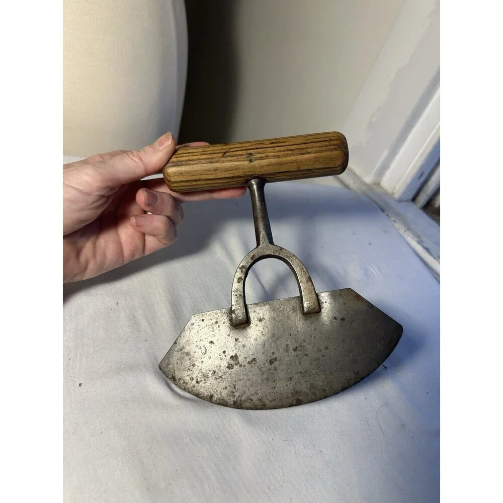 Primitive Antique Food Chopper Pastry Cutter Steel Single Blade Wood Handle